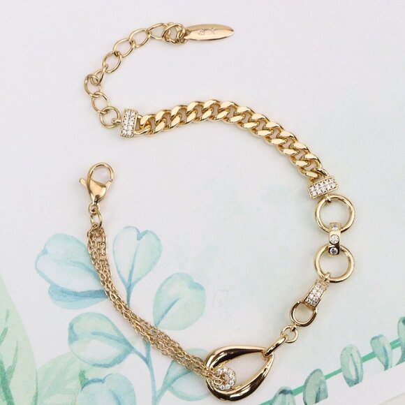 "Sparkling Rose Gold Bracelet with Elegant Round & Chain Link Detail, XPBL0909 - Picture 1 of 13
